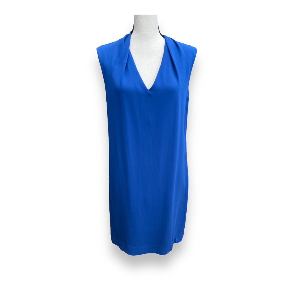 Massimo Dutti Mini Dress Womens Size 10 Royal Blue V- Neck Sleeveless Minimalist